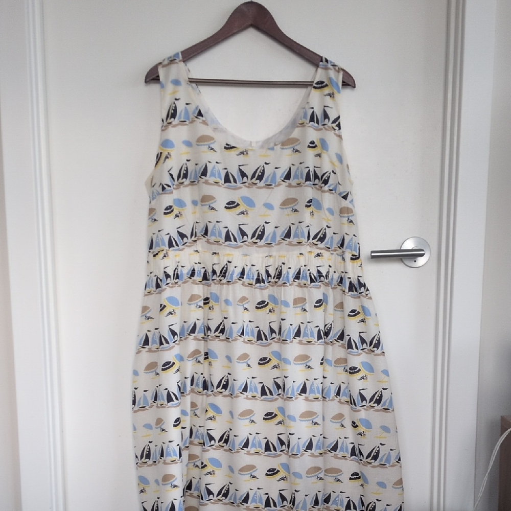 Boden Women's Cream and Blue Sailboat Hattie Midi Dress